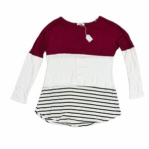 ADORA Burgundy and White Women’s Large Striped Long Sleeve Top